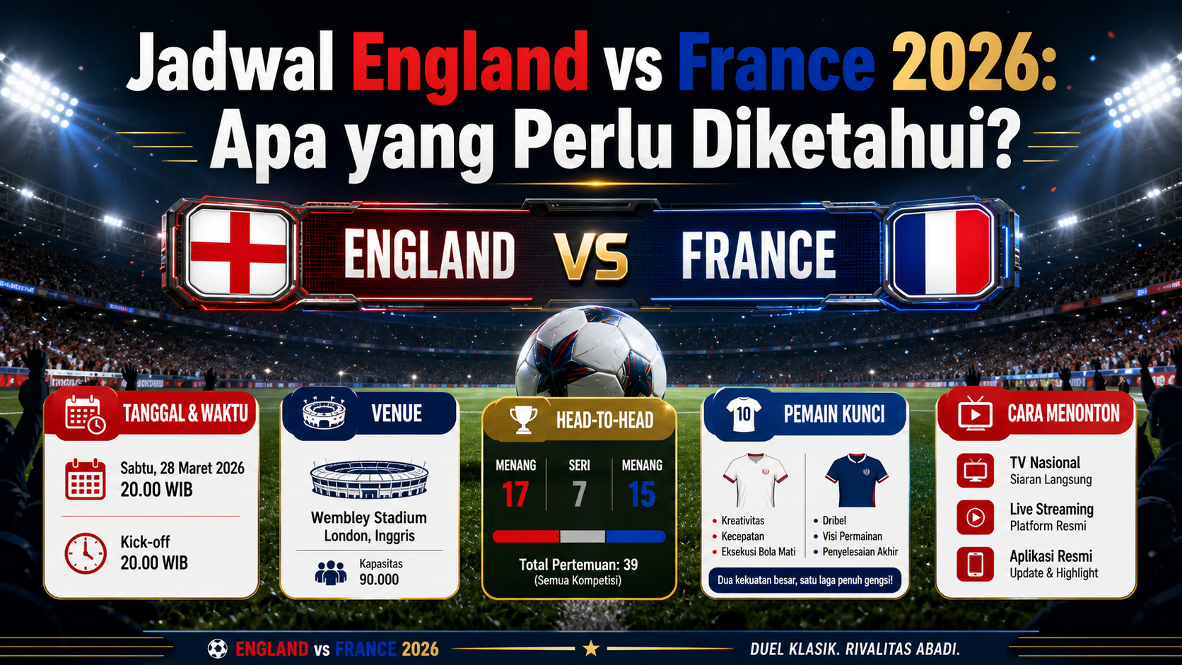 Jadwal England vs France 2026: Apa yang Perlu Diketahui? - england
