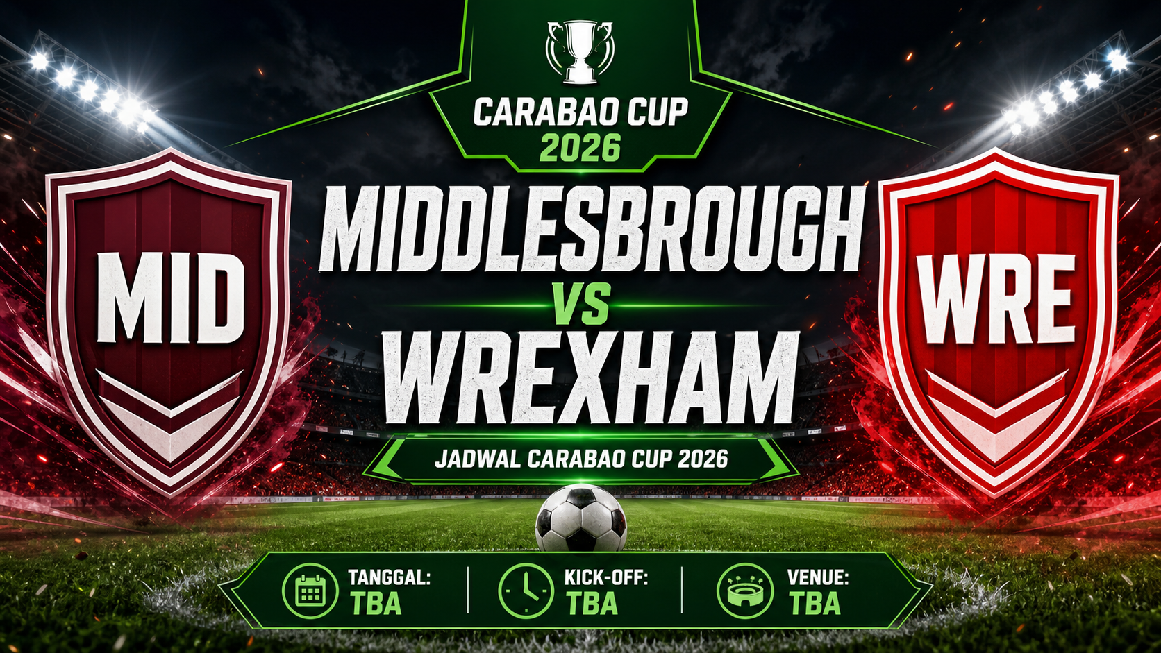 Jadwal Middlesbrough vs Wrexham 2026 di Carabao Cup - middlesbrough