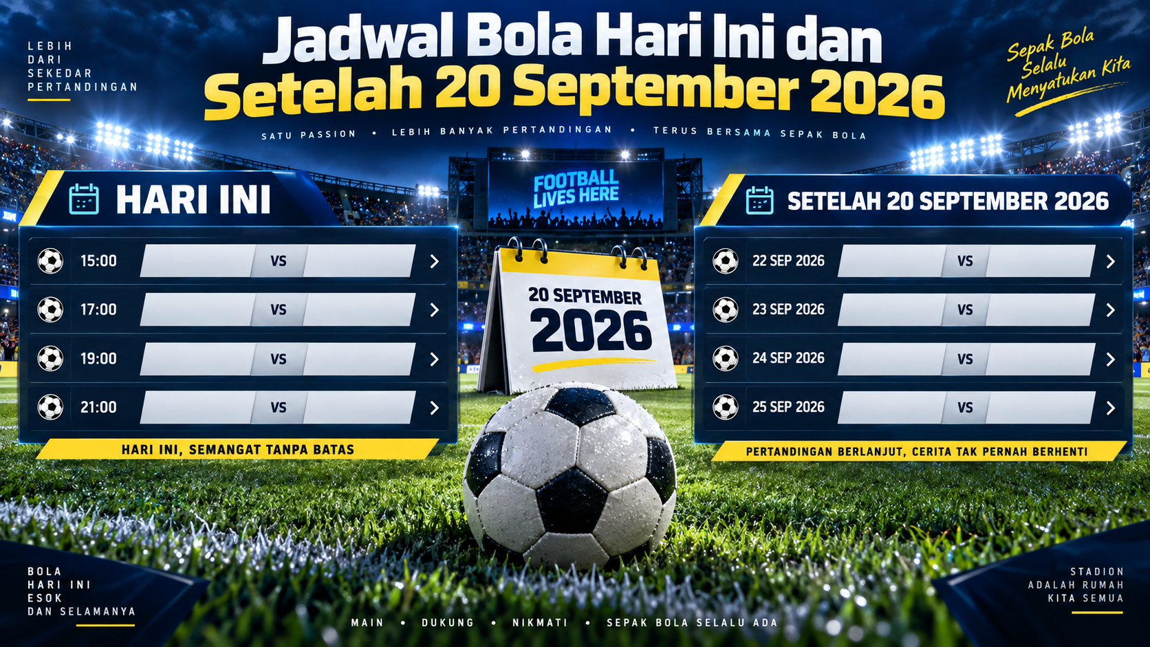 Jadwal Bola Hari Ini dan Setelah 20 September 2026 - bola
