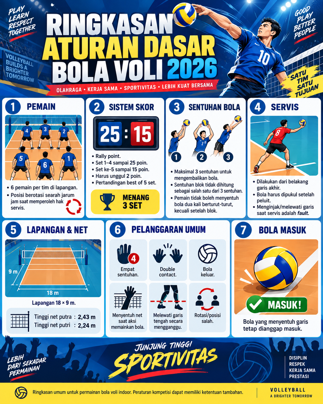 Ringkasan Aturan Dasar Bola Voli 2026 - voli