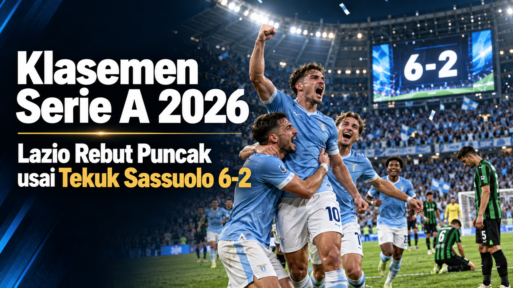 lazio - Klasemen Serie A 2026: Lazio Rebut Puncak usai Tekuk Sassuolo 6-2